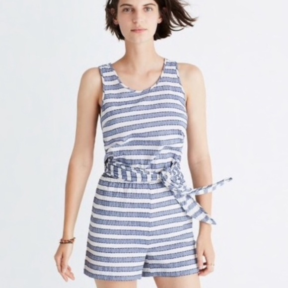 Madewell Blue White Striped Romper Medium M Beach Summer Spring - Picture 1 of 15